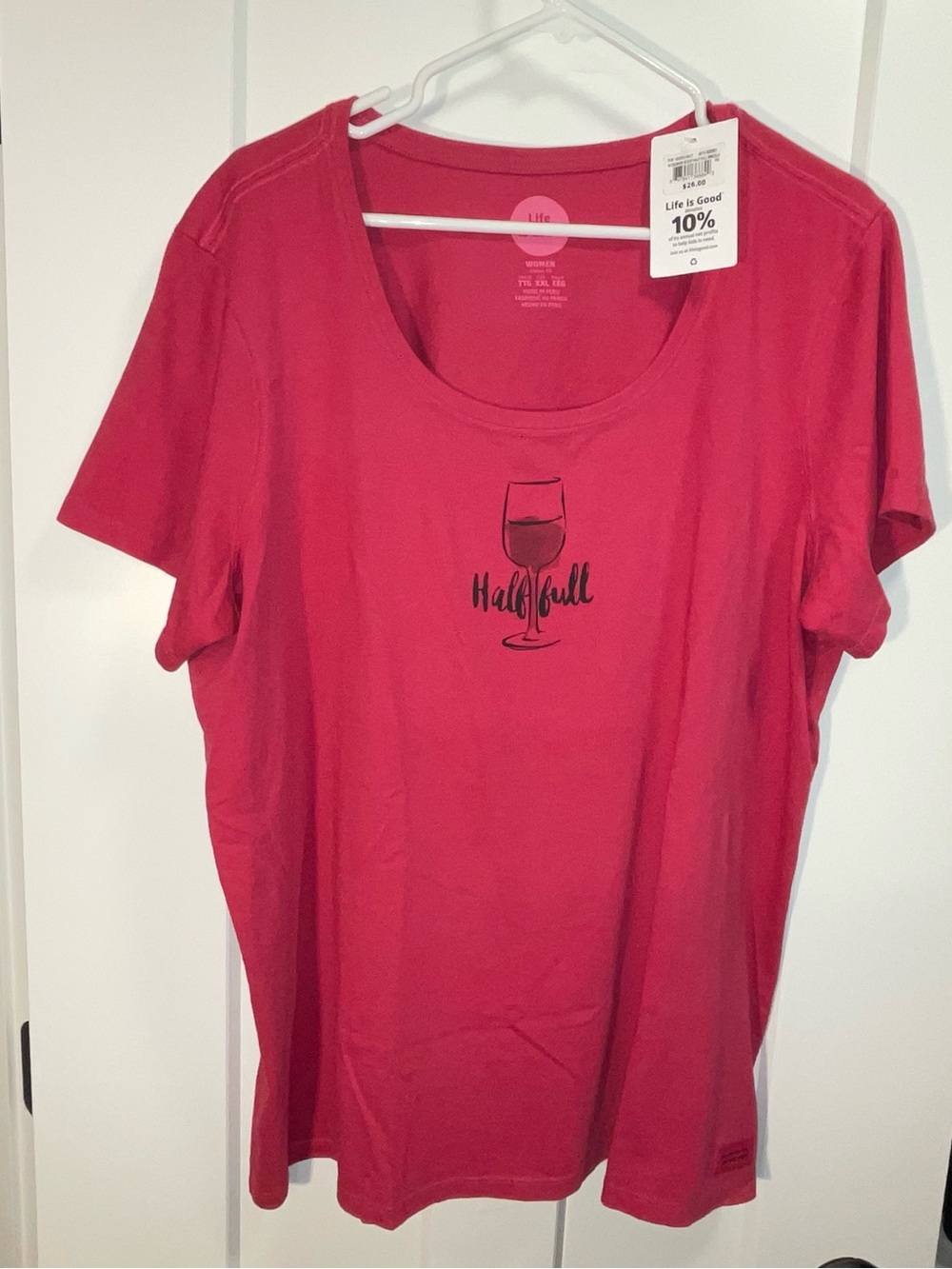 Life Is Good Women's Hot Pink 'Half Full' Scoop Neck Graphic Tee